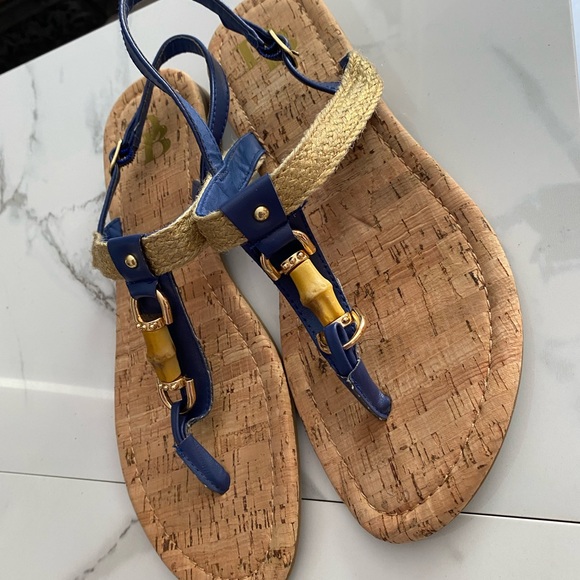 Kohl’s Bright Blue W Gold Accent Cork Bottom Thong Sandals Large 9/10 - Picture 2 of 8